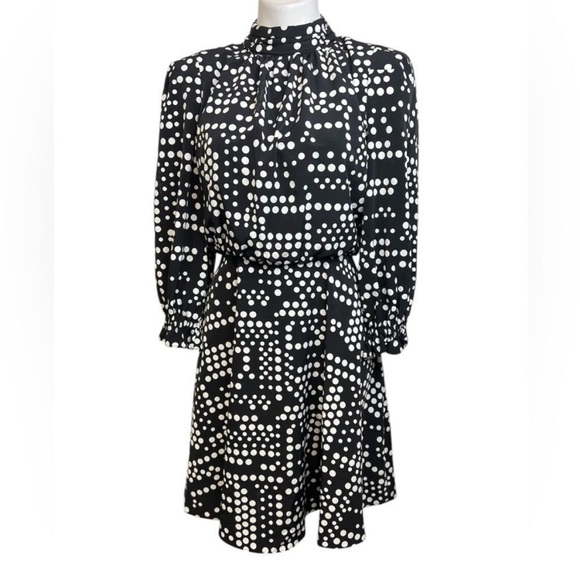 New Karl Lagerfeld black white polka dot fit & flare knee length dress - Picture 3 of 16